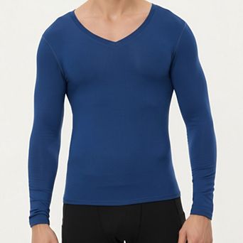 Men's Long Sleeve V-Neck Compression Shirt with Stretch Performance Fabric and Athletic Fit
