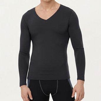 Men's Long Sleeve V-Neck Compression Shirt with Stretch Performance Fabric and Athletic Fit