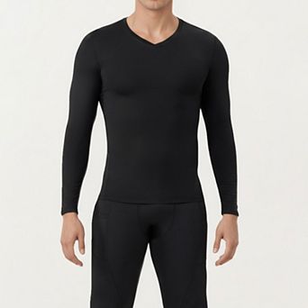 Men's Long Sleeve Compression Athletic Shirt with Stretch Fabric and V-Neck Design