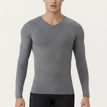 Men's Long Sleeve Compression Athletic Shirt with Stretch Fabric and V-Neck Design