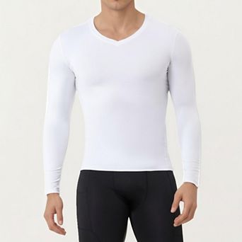 Men's Long Sleeve Compression Athletic Shirt with Stretch Fabric and V-Neck Design