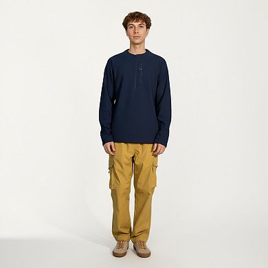 Men's Long Sleeve Quarter Zip Fleece Pullover with Mock Neck and Textured Waffle Knit Fabric