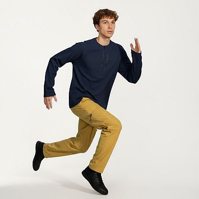 Men's Long Sleeve Quarter Zip Fleece Pullover with Mock Neck and Textured Waffle Knit Fabric