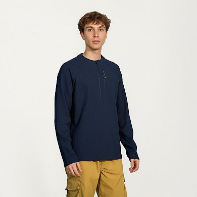 Men's Long Sleeve Quarter Zip Fleece Pullover with Mock Neck and Textured Waffle Knit Fabric