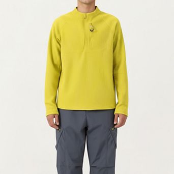 Men's Long Sleeve Quarter Zip Fleece Pullover with Mock Neck and Textured Waffle Knit Fabric