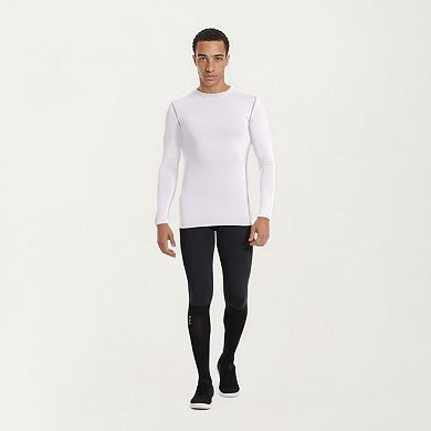 Men's Long Sleeve Crew Neck Compression Athletic Top with Stretch Fabric and Contrast Stitching