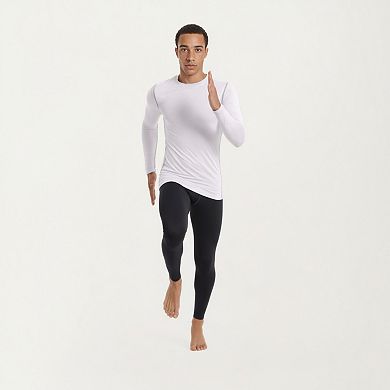 Men's Long Sleeve Crew Neck Compression Athletic Top with Stretch Fabric and Contrast Stitching