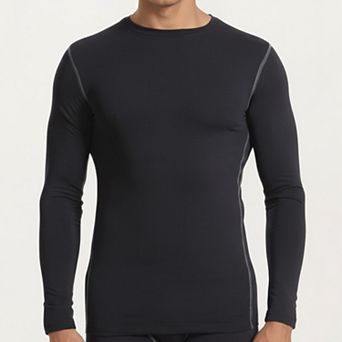 Men's Long Sleeve Crew Neck Compression Athletic Top with Stretch Fabric and Contrast Stitching