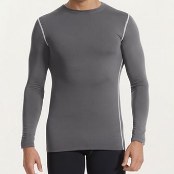 Men's Long Sleeve Crew Neck Compression Athletic Top with Stretch Fabric and Contrast Stitching