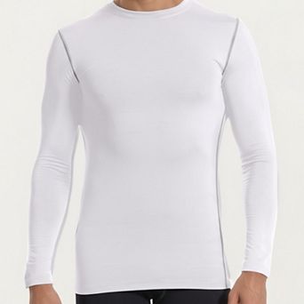 Men's Long Sleeve Crew Neck Compression Athletic Top with Stretch Fabric and Contrast Stitching