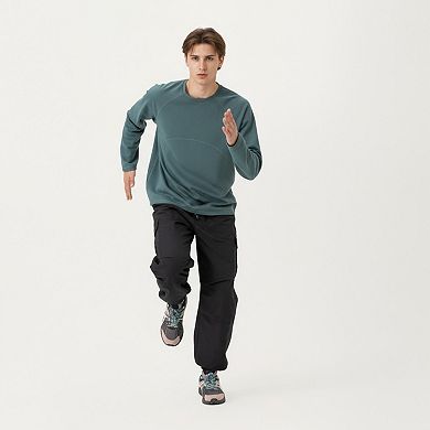 Men's Long Sleeve Crew Neck Pullover with Raglan Seams and Subtle Front Stitch Detail