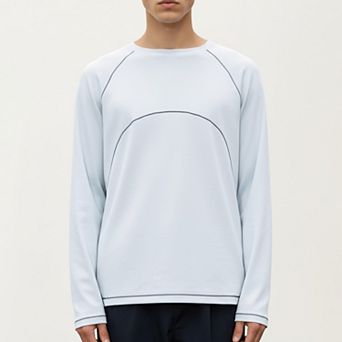 Men's Long Sleeve Crew Neck Pullover with Raglan Seams and Subtle Front Stitch Detail