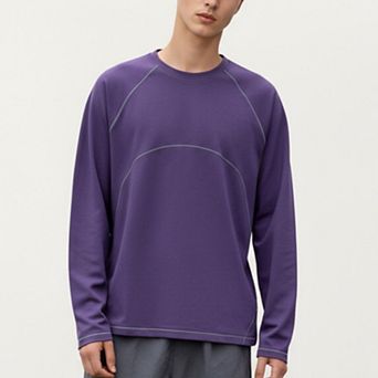 Men's Long Sleeve Crew Neck Pullover with Raglan Seams and Subtle Front Stitch Detail