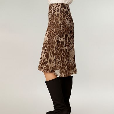 Women's Leopard Print Midi Skirt with Bias Cut and Silky Satin Finish
