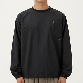 Men's Long Sleeve Crew Neck Utility Pullover with Zipper Chest Pocket and Elastic Cuffs