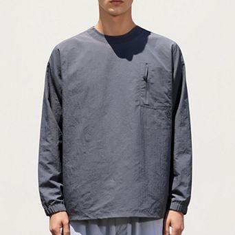 Men's Long Sleeve Crew Neck Utility Pullover with Zipper Chest Pocket and Elastic Cuffs