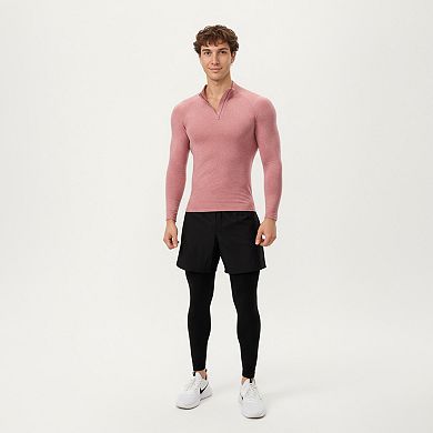 Men's Long Sleeve Quarter Zip Compression Athletic Top with Stretch Fabric and Mock Neck
