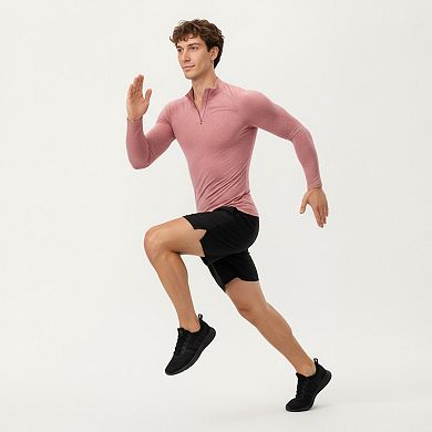 Men's Long Sleeve Quarter Zip Compression Athletic Top with Stretch Fabric and Mock Neck