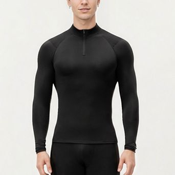 Men's Long Sleeve Quarter Zip Compression Athletic Top with Stretch Fabric and Mock Neck