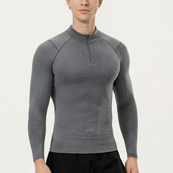 Men's Long Sleeve Quarter Zip Compression Athletic Top with Stretch Fabric and Mock Neck