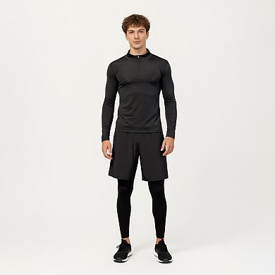 Men's Long Sleeve Zip Compression Athletic Shirt with Mock Neck and Performance Stretch Fabric