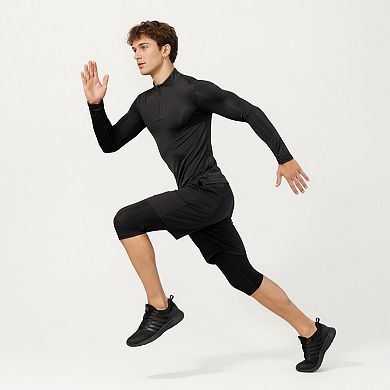 Men's Long Sleeve Zip Compression Athletic Shirt with Mock Neck and Performance Stretch Fabric