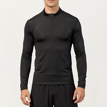 Men's Long Sleeve Zip Compression Athletic Shirt with Mock Neck and Performance Stretch Fabric