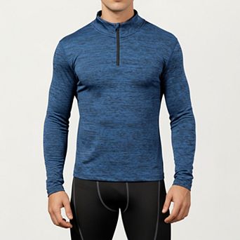 Men's Long Sleeve Zip Compression Athletic Shirt with Mock Neck and Performance Stretch Fabric