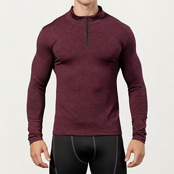 Men's Long Sleeve Zip Compression Athletic Shirt with Mock Neck and Performance Stretch Fabric