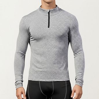 Men's Long Sleeve Zip Compression Athletic Shirt with Mock Neck and Performance Stretch Fabric