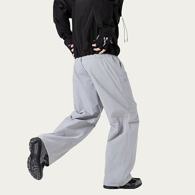 Men's Wide Leg Cargo Pants with Zippered Pockets and Adjustable Drawstring Waist