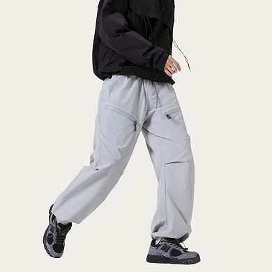 Men's Wide Leg Cargo Pants with Zippered Pockets and Adjustable Drawstring Waist