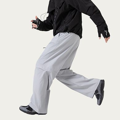 Men's Wide Leg Cargo Pants with Zippered Pockets and Adjustable Drawstring Waist