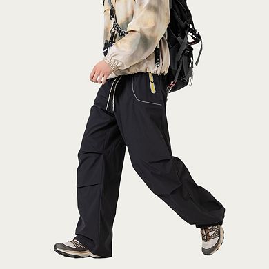 Men's Wide Leg Cargo Pants with Oversized Pockets and Adjustable Drawstring Waist