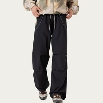 Men's Wide Leg Cargo Pants with Oversized Pockets and Adjustable Drawstring Waist
