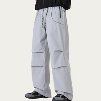 Men's Wide Leg Cargo Pants with Oversized Pockets and Adjustable Drawstring Waist