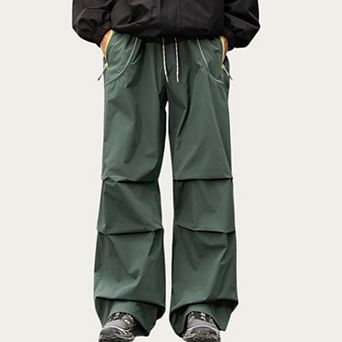 Men's Wide Leg Cargo Pants with Oversized Pockets and Adjustable Drawstring Waist