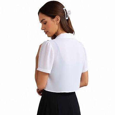 Women's Short Sleeve Cropped Bolero Jacket with Curved Hem and Single Button Closure