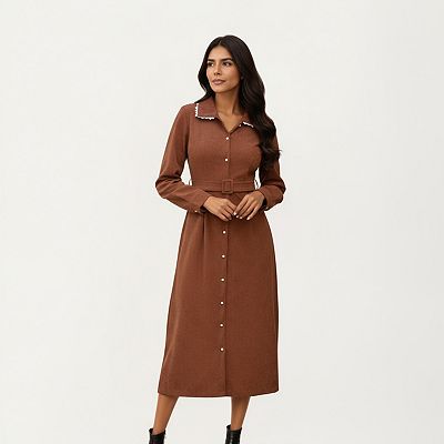 long sleeve button midi dress Victoria Silk Button Down Midi Dress in black