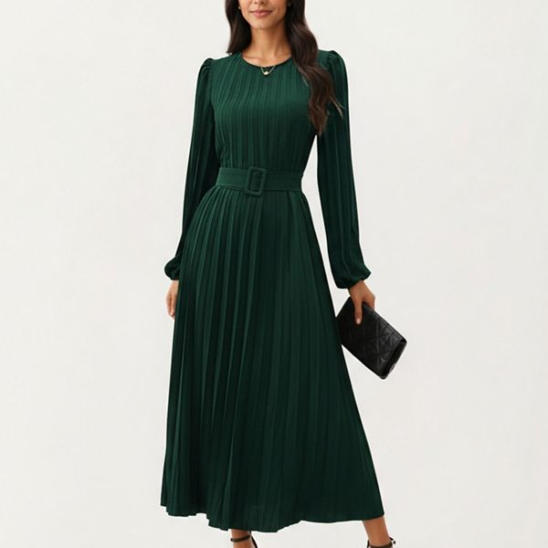 cinch wasit long sleeve midi dress Plus Size Women's Detail Poplin by ELOQUII in Madder Root (Size 14) Look and feel your best with this stylish cinch ARRANGE cotton cinched waist midi