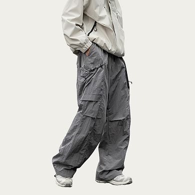 Men's Oversized Cargo Pants with Adjustable Drawstring Hem and Multi-Pocket Design