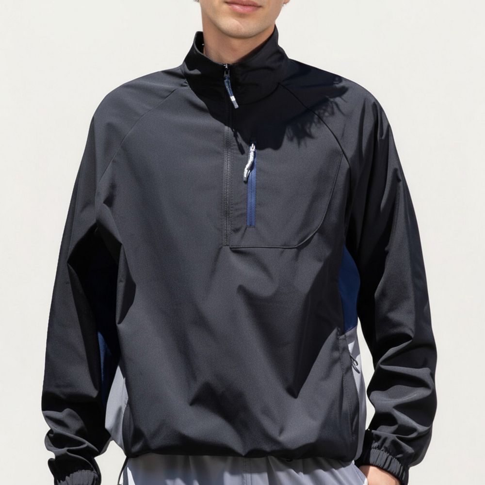 Men's Long Sleeve Quarter Zip Windbreaker Pullover with Elastic