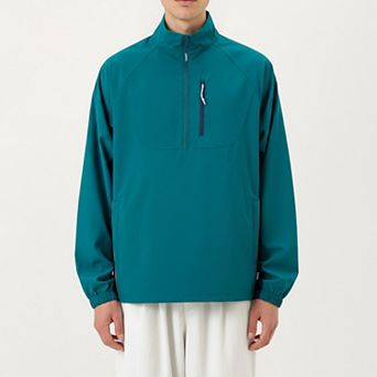 Men's Long Sleeve Quarter Zip Windbreaker Pullover with Elastic Cuffs and Zipper Chest Pocket
