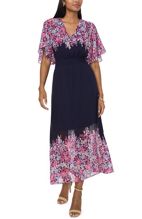 Женские платья MSK Women's MSK V-Neck Flutter Sleeve Smocked Waist Maxi Dress