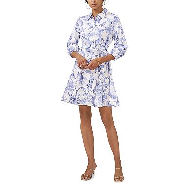 Women's MSK Collared Button Down Godet Tie Waist Dress