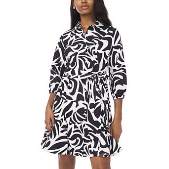 Women's MSK Collared Button Down Godet Tie Waist Dress