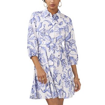 Women's MSK Collared Button Down Godet Tie Waist Dress