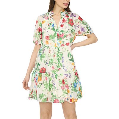 msk short sleeve floral shirt dress Women MSK Puff Short Sleeve Poplin Shift Dress L Pink Yarrow