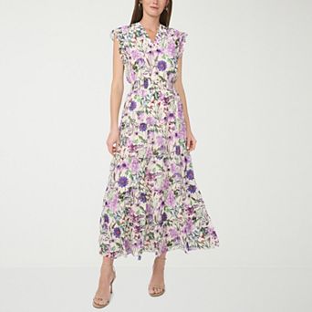 Women's MSK V-Neck Flutter Sleeve Tiered Maxi Dress