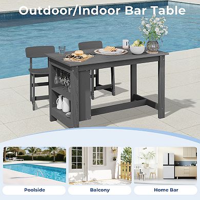 3-Piece Bar Table Set with storage Cabinet & Cup Hooks